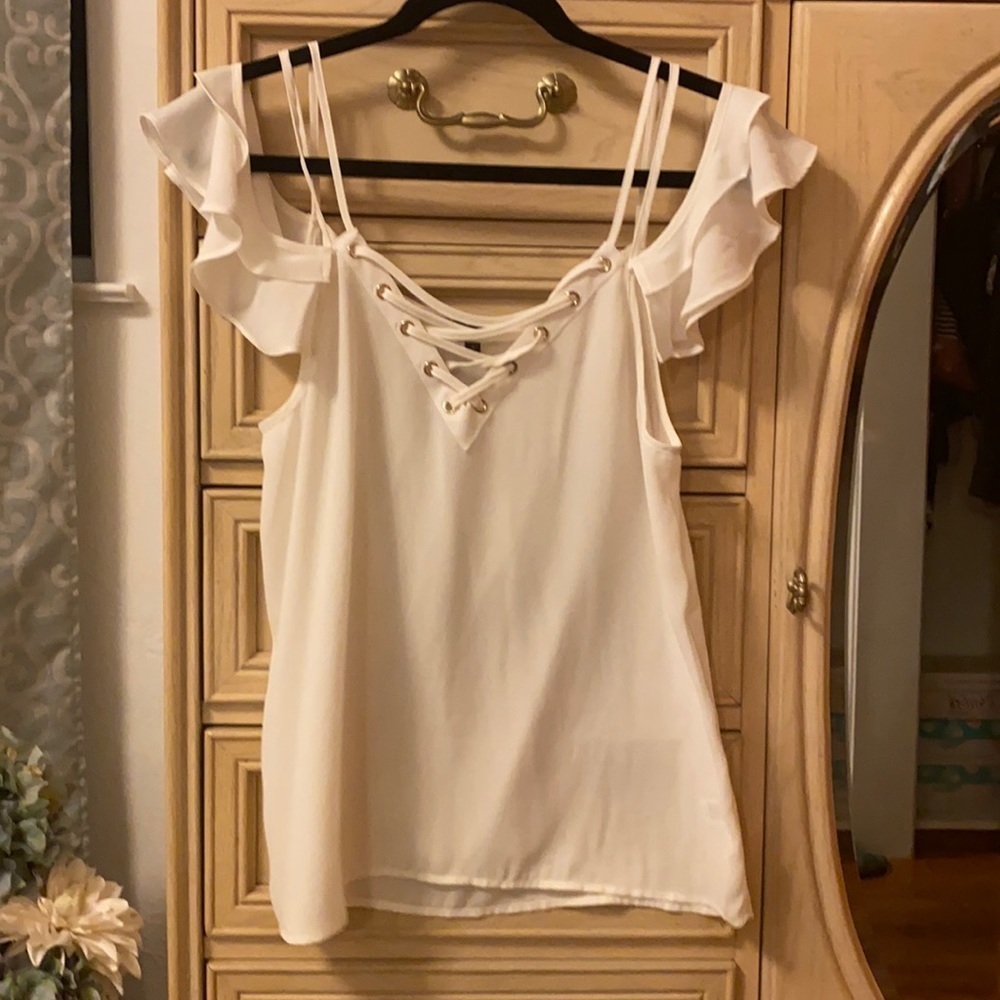 Express Strappy Lacy Up Off The Shoulders Blouse